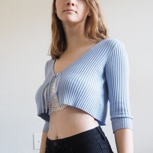 Urban Outfitters Cropped Cardigan Sky Blue